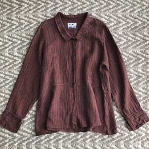 Flax 100% linen button up peplum long sleeve size medium